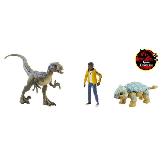 Jurassic World Camp Cretaceous Dino Scape Human Pack Darius,Velociraptor  Blue & Bumpy Mattel Jurassic Fan Quest